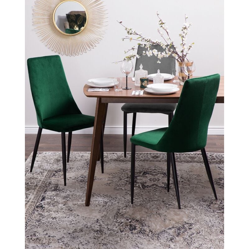 Set of 2 Velvet Dining Chairs Retro High Back Living Room Bedroom Green Clayton