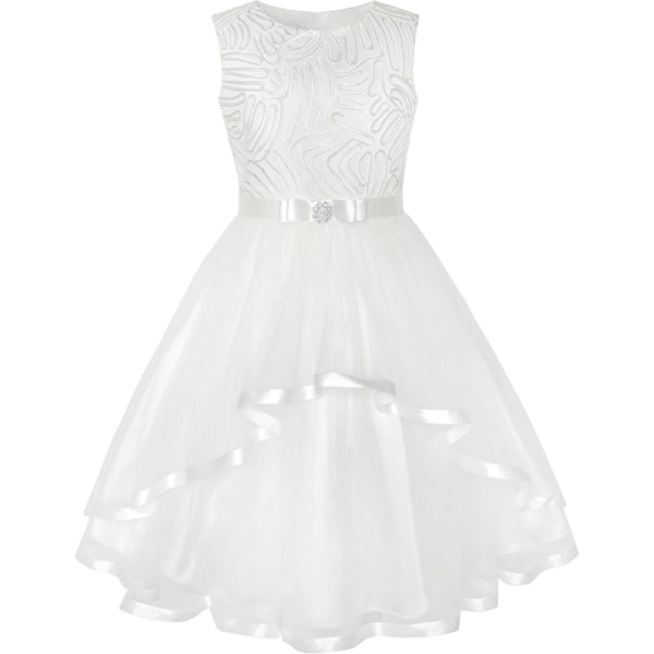 Sunny Fashion Mädchen Kleid – Blau mit Blumen & Gürtel, für Hochzeit & Party, Gr. 98–146