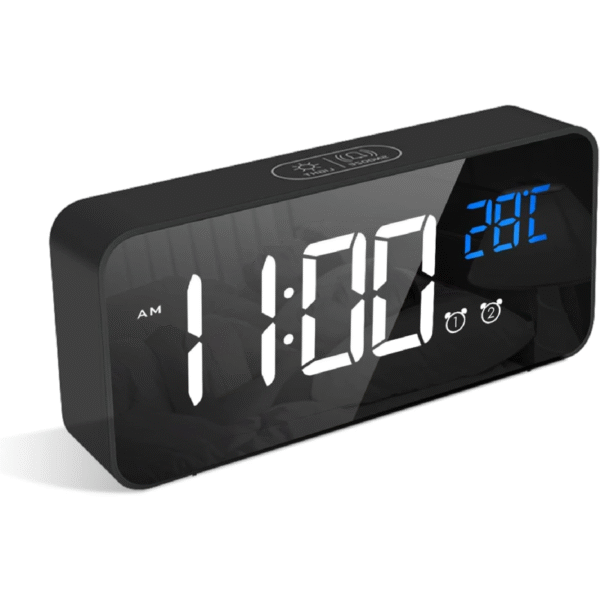 LATEC Digitaler Wecker – LED-Anzeige, Temperatur, USB, 10 Sounds, Spiegeldesign, 2 Alarme